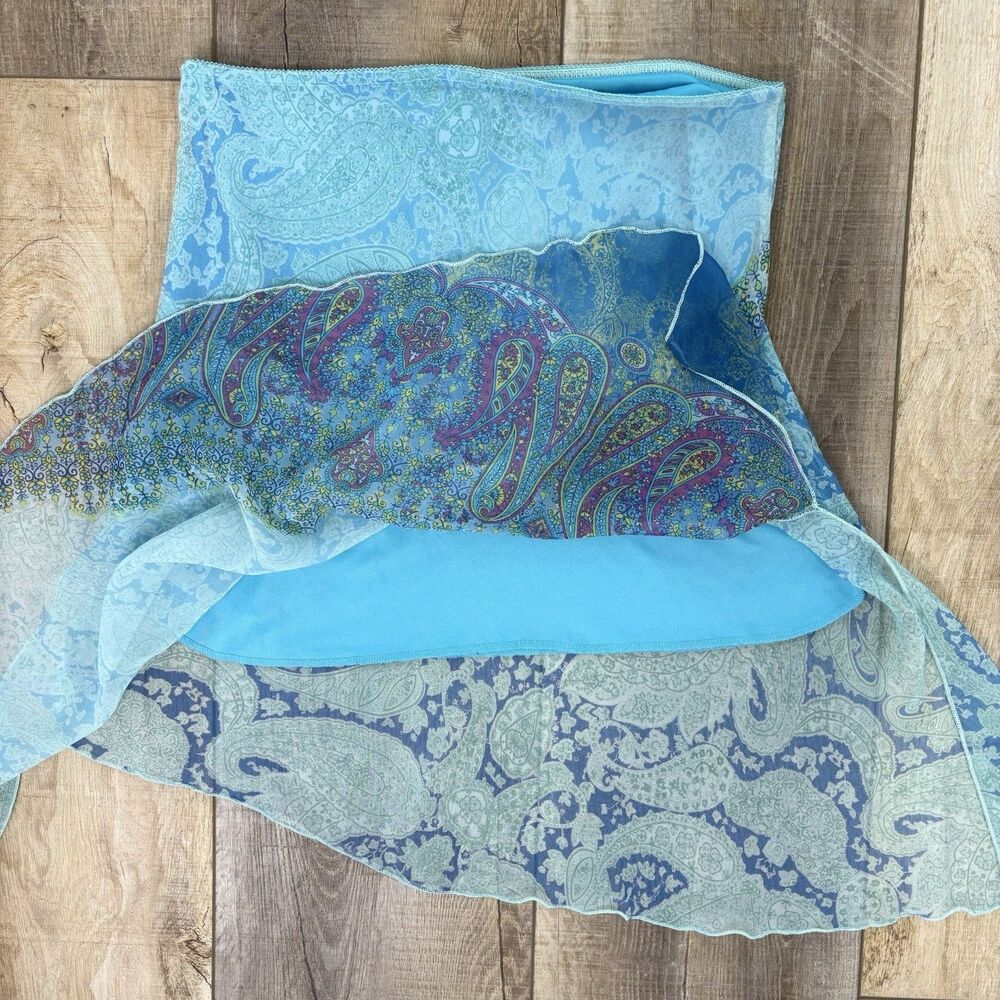 Vtg Y2K Asymmetric Women Fairy Grunge Sheer Skirt Sz L Paisley Blue Artsy Unique - Picture 5 of 11